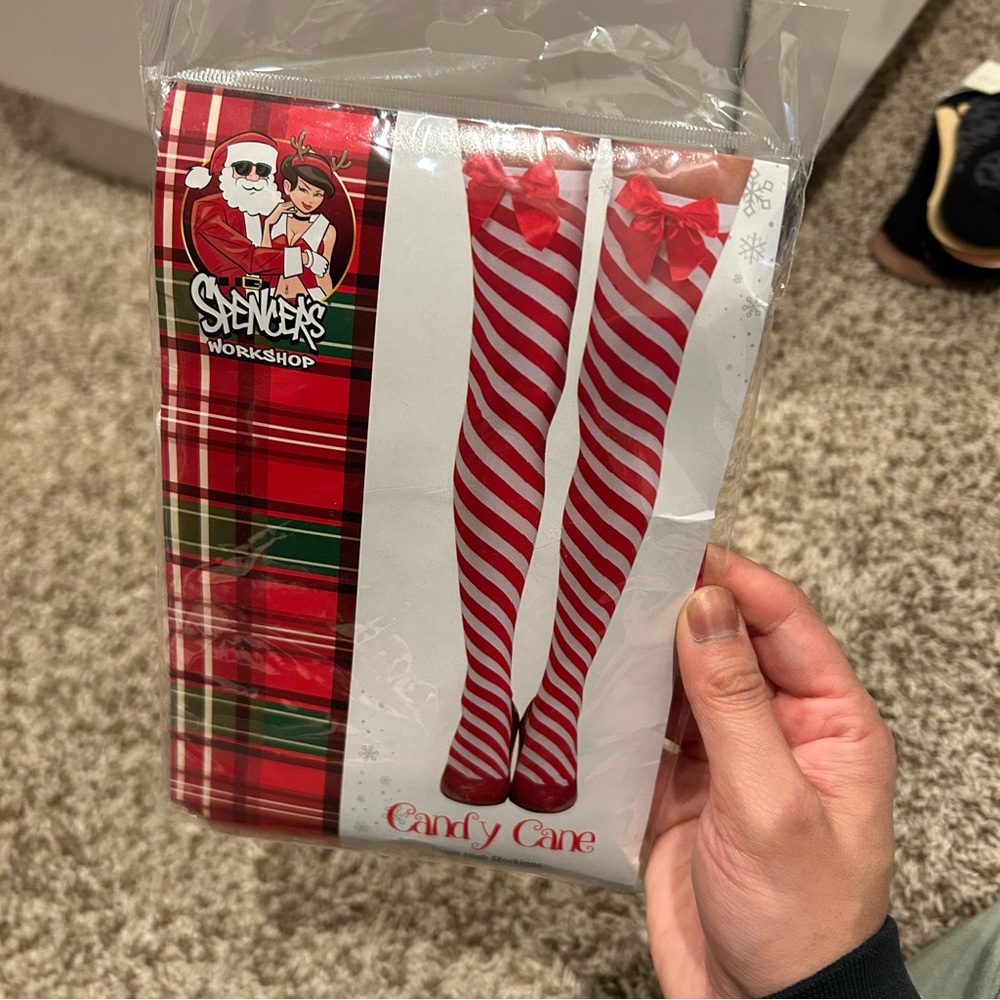 Spencer's Red and White Striped Candy Cane Socks